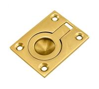 KOOPLES HARDWARE Flush Ring Pull Steel Recessed Handle for Hatch, Cabinet, and Sliding Doors (Polished Brass, 50mm x 38mm)