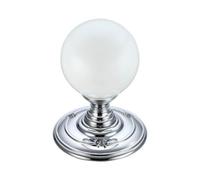 KOOPLES HARDWARE Frosted Glass Ball Mortice Door Knob - 55mm Diameter - Un-Sprung Interior Pair with Metal Rose - Soft Finish for Privacy - Fixings Included