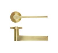 KOOPLES HARDWARE Gio Lever on Round Rose - Sleek Modern Tubular Door Handle - Grade 304 Stainless Steel - Satin Finish - Fixings Included (Satin Brass)