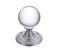 KOOPLES HARDWARE Glass Ball Mortice Door Knob - 55mm Diameter - Classic Clear Glass Knob with Metal Rose - Un-Sprung Pair for Interior Doors - Fixings Included (Satin Chrome)