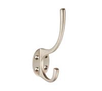 KOOPLES HARDWARE Hat and Coat Hook Wall Mounted Dual Prong Metal Hanger with Screws - Strong Storage Hook for Doors, Hallways, Bathrooms, Utility Areas (Satin Nickel, Boxed)