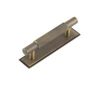 KOOPLES HARDWARE Hoxton Taplow Cabinet Handles - Solid Brass Pull Handles for Drawers & Cupboards - Elegant Fluted Design with Modern Detailing (Stepped Backplate, Antique Brass, 96mm)