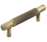 KOOPLES HARDWARE Hoxton Taplow Cabinet Handles - Solid Brass Pull Handles for Drawers & Cupboards - Elegant Fluted Design with Modern Detailing (No Backplate, Antique Brass, 96mm)