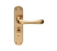 KOOPLES HARDWARE Ibra Lever on Backplate - Versatile Handle Range for Latch, Lock, and Bathroom Doors (Bathroom, Satin Brass, 185mm x 42mm Backplate)