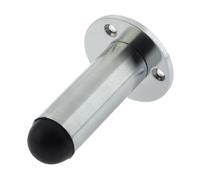 Kooples Hardware Jedo & Nero Wall Mounted Cylinder Door Stop - Contemporary Door Stopper with Rose Backplate & Rubber Buffer - Solid Construction for Internal Walls (Satin Chrome, 65mm)