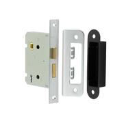 Kooples Hardware Kontrax 2 Lever Sashlocks with Square Forend & Radiused Strike Plate - Internal Mortice Lock for Timber Doors - 64mm or 76mm Case (Satin Nickel, 76mm)