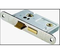 Kooples Hardware Kontrax Bathroom Lock - Radiused Forend Mortice Lock with Strike Plate - Thumbturn Bathroom Door Lock for Internal Timber Doors (Nickel Plate, 65mm)
