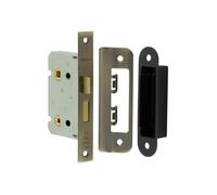 Kooples Hardware Kontrax Bathroom Lock - Square Forend Mortice Lock with Radiused Strike Plate - Privacy Thumbturn for Internal Timber Doors (Antique Brass, 65mm)