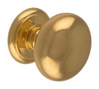 KOOPLES HARDWARE Large Centre Door Knob Solid Brass Decorative Pull Fixed Non-Turning Front Feature - Oversized Round Design (Polished Brass)