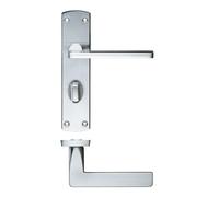 KOOPLES HARDWARE Leon Lever on Bathroom Backplate - 170mm x 40mm - Satin Stainless Steel Door Handle - Straight Lever for Privacy Doors - Fixings Included (Satin Chrome)