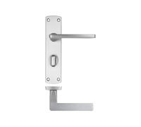KOOPLES HARDWARE Leon Lever on Bathroom Backplate - 170mm x 40mm - Satin Stainless Steel Door Handle with Turn & Release - Internal Bathroom Doors - Fixings Included (Satin Chrome)