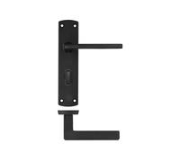 KOOPLES HARDWARE Leon Lever on Bathroom Backplate - 170mm x 40mm - Satin Stainless Steel Door Handle with Turn & Release - Internal Bathroom Doors - Fixings Included (Matt Black)