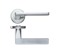 KOOPLES HARDWARE Leon Lever on Round Rose - Stainless Steel Internal Door Handle - Streamlined Modern Lever - Satin Finish - Fixings Included (Satin Chrome)