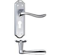 KOOPLES HARDWARE Lincoln Lever on Euro Lock Backplate - 47.5mm Centres - Internal Door Handle Set 180mm x 48mm - Satin Finish - Euro Profile Cut-Out - Fixings Included (Satin Chrome/Polished Chrome)