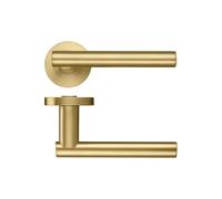 KOOPLES HARDWARE Lucca Lever on Round Rose - Stainless Steel Internal Door Handle - Smooth Straight Lever with Minimalist Neck - Satin Brushed Finish - Fixings Included (Favo Satin Brass)