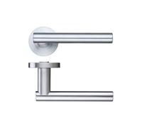 KOOPLES HARDWARE Lucca Lever on Round Rose - Stainless Steel Internal Door Handle - Smooth Straight Lever with Minimalist Neck - Satin Brushed Finish - Fixings Included (Satin Chrome)