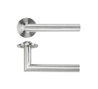 KOOPLES HARDWARE Lugano Lever Handle with 4mm Slim Round Sprung Rose - Modern Brushed Finish - Interior Door Fitting (Satin Stainless)
