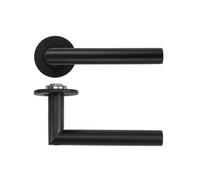 KOOPLES HARDWARE Lugano Lever Handle with 4mm Slim Round Sprung Rose - Modern Brushed Finish - Interior Door Fitting (Powder Coat Black)