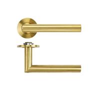 KOOPLES HARDWARE Lugano Lever Handle with 4mm Slim Round Sprung Rose - Modern Brushed Finish - Interior Door Fitting (PVD Satin Brass)