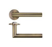 KOOPLES HARDWARE Lugano Lever Handle with 4mm Slim Round Sprung Rose - Modern Brushed Finish - Interior Door Fitting (Antique Brass)