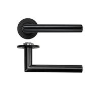 KOOPLES HARDWARE Lugano Lever Handle with 4mm Slim Round Sprung Rose - Modern Brushed Finish - Interior Door Fitting (PVD Black)