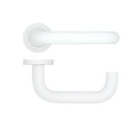 KOOPLES HARDWARE Maggiore Lever on Round Rose - Contemporary Square-Edged Door Handle in Rose - Solid Angular Lever with Fixings Included (Powder Coat White)