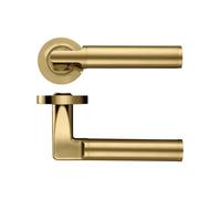 KOOPLES HARDWARE Milan Lever on Round Rose - Stainless Steel Internal Door Handle - Stylish Tapered Modern Lever - Satin Brushed Finish - Fixings Included (Favo Satin Brass)