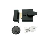 Kooples Hardware Narrow Nightlatch 40mm - Traditional Rim Lock for Internal or External Wooden Doors - Reversible Latch - Satin or Polished Finish - Fixings Included (Powder Coat Black)