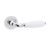 KOOPLES HARDWARE Natural Oxford Door Handle - Satin Nickel Lever on Backplate - Traditional Curved Interior Handle - Solid Quick Fit for Bedroom, Office (Polished Chrome & White Porcelain)