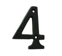 Kooples Hardware Numeral Face Fix Black Door Number Metal Digit Sign House Plaque for Wall Gate Fence or Entrance (Black, Number 4)