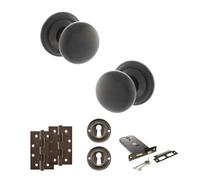 Kooples Hardware Old English Harrogate Mortice Knob Door Pack with 6" Horizontal Sashlock - Fixings Included (4" Slim Knuckle Hinges x2, Urban Dark Bronze)