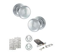 Kooples Hardware Old English Harrogate Mortice Knob Door Pack with 6" Horizontal Sashlock - Fixings Included (4" Slim Knuckle Hinges x2, Polished Chrome)