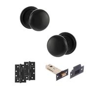 KOOPLES HARDWARE Old English Harrogate Mortice Knob Door Pack with Latch Set of 3- Fixings Included (4" Slim Knuckle Hinges x2, Matt Black)