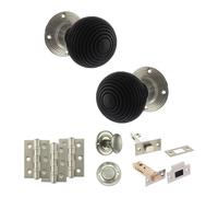 KOOPLES HARDWARE Old English Whitby Mortice Knob Complete Door Pack with Bathroom Set - Vintage Interior Door Knob - Hardware Fittings Included (3" Grade 7 Hinges x3, Satin Nickel, 3")