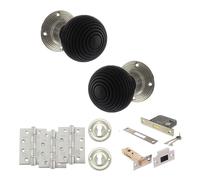 KOOPLES HARDWARE Old English Whitby Mortice Knob Complete Door Pack with Lock Set - Vintage Interior Door Knob - Hardware Fittings Include (4" Grade 13 Hinges x3, Satin Nickel, 3")