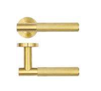 KOOPLES HARDWARE Orta Curved Lever on Round Rose for Interior Doors - Satin Stainless Ergonomic Handle - Quick Install - Fixings Included (PVD Satin Brass)