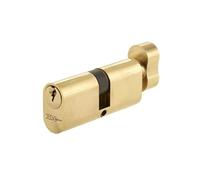 Kooples Hardware Oval Profile Cylinder & Turn - Key and Thumbturn Lock Barrel for Mortice Locks - Suitable for Timber Doors in Homes & Offices (Polished Brass, 70mm)