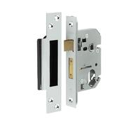 Kooples Hardware Oval Profile Sashlock - Mortice Lock for Oval Cylinder with Latch & Deadbolt - Internal & External Timber Door Lock with Strike Plate & Fixings (Polished Chrome, 65mm)
