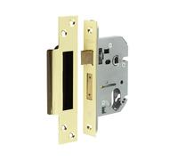 Kooples Hardware Oval Profile Sashlock - Mortice Lock for Oval Cylinder with Latch & Deadbolt - Internal & External Timber Door Lock with Strike Plate & Fixings (Polished Brass, 65mm)