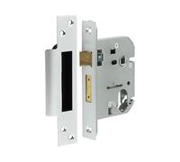 Kooples Hardware Oval Profile Sashlock - Mortice Lock for Oval Cylinder with Latch & Deadbolt - Internal & External Timber Door Lock with Strike Plate & Fixings (Satin Chrome, 76mm)