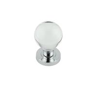 KOOPLES HARDWARE Plain Ball Glass Mortice Door Knob - Clear Glass Round Knob Set with Brass Rose - Elegant Interior Handle for Classic & Modern Homes (Polished Chrome)
