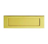 Kooples Hardware Plain Letter Plate Front Door Mail Slot Clean Design External Post Flap Metal Finish for Home Entrance (Polished Brass, 278mm x 96mm)