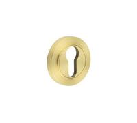 Kooples Hardware Plain Rose Euro Profile Escutcheons - Polished Lock Cylinder Surround Plates for Wooden Doors, Pair (Satin Brass)