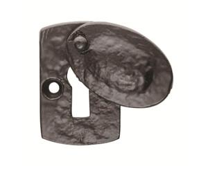 Kooples Hardware Plaque Covered Escutcheon Rectangular Euro Profile Keyhole Cover with Hinged Flap - Black Finish for External Doors