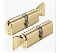 Kooples Hardware Polished Brass V5 Euro Profile Cylinder and Turn - 5-Pin Thumbturn Lock - Brass Core Barrel - Fixings Included (Oval - Keyed to Differ (E), 60mm)