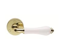 KOOPLES HARDWARE Porcelain Lever on Round Rose - Plain White Door Handle for Classic & Vintage Interiors