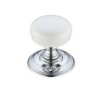 KOOPLES HARDWARE Porcelain Mortice Door Knob Pair - Classic Ceramic Interior Handles with 60mm Rose - Traditional Unsprung Design - Fixings Included (Plain White/Polished Chrome)