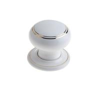 KOOPLES HARDWARE Porcelain Mortice Door Knobs - Classic Ceramic Round Knob Set with Brass Rose - Traditional Interior Door Handles (Goldline White)