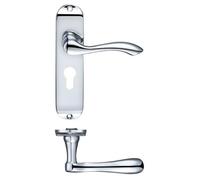 Kooples Hardware Project Arundel Lever on Euro Backplate - 175mm x 42mm - Satin Stainless Steel Door Handle for Euro Cylinder Locks - Contemporary Commercial Style - Fixings Included (Polished Chrome)