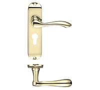 KOOPLES HARDWARE Project Arundel Lever on Euro Backplate - 175mm x 42mm - Satin Stainless Steel Door Handle for Euro Cylinder Locks - Contemporary Commercial Style - Fixings Included (Electro Brass)